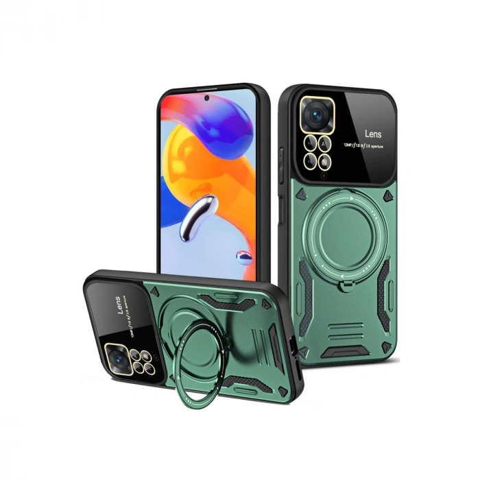 Xiaomi Redmi Note 12 Pro 4g Kılıf Joy Lens Standlı Kapak - Koyu Yeşil