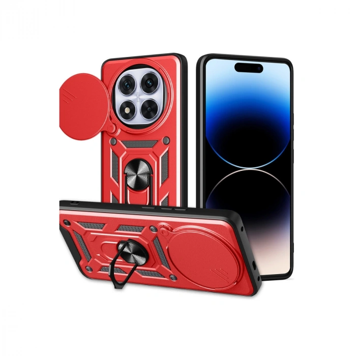 Xiaomi Redmi Note 14 Pro Plus Kılıf Pars Lens Yüzüklü Silikon - Kırmızı