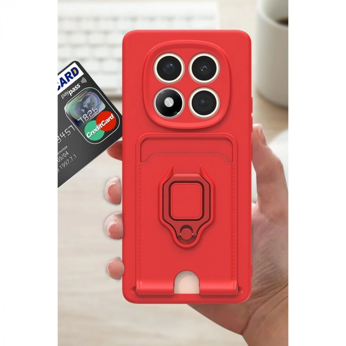 Xiaomi Redmi Note 14 Pro Plus Kılıf Zuma Kartvizitli Yüzüklü Silikon - Pembe