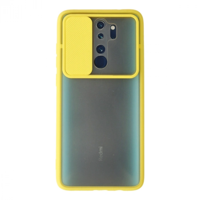 Xiaomi Redmi Note 8 Pro Kılıf Palm Buzlu Kamera Sürgülü Silikon - Sarı