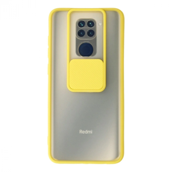 Xiaomi Redmi Note 9 Kılıf Palm Buzlu Kamera Sürgülü Silikon - Sarı