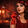 30 Cm Kırmızı Payetli  Tutacağı – 1920’ler Gatsby Parti Aksesuarı