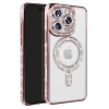 Apple İphone 16 Pro Max Kılıf Joke Simli Magneticsafe Kılıf - Pembe
