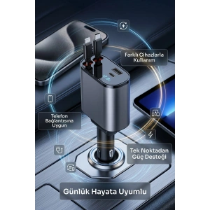120w Hızlı Araç Şarj Cihazı | Çift Usb-c + Usb 3 Port Pd Hızlı Şarj Adaptörü