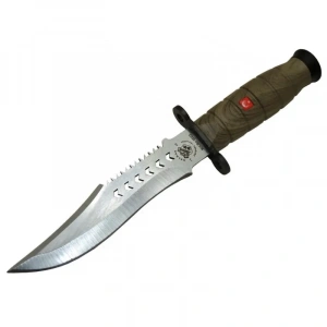 1522 Haki Komando Bıçağı 30cm - Tırtıklı Sırt, Kılıflı