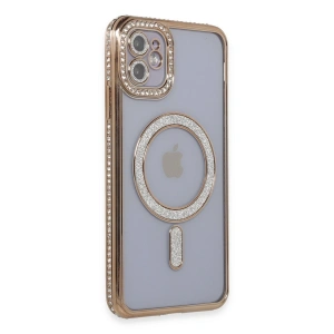 Apple İphone 11 Kılıf Joke Simli Magneticsafe Kılıf - Gold