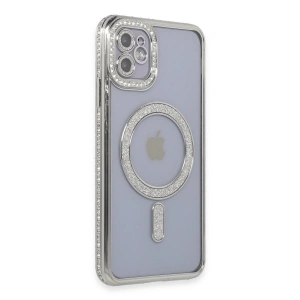 Apple İphone 11 Kılıf Joke Simli Magneticsafe Kılıf - Gümüş
