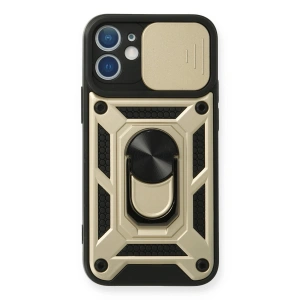 Apple İphone 12 Mini Kılıf Pars Lens Yüzüklü Silikon - Gold