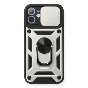 Apple İphone 12 Mini Kılıf Pars Lens Yüzüklü Silikon - Gümüş