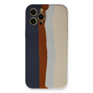 Apple İphone 12 Pro Max Kılıf Ebruli Lansman Silikon - Lacivert-krem