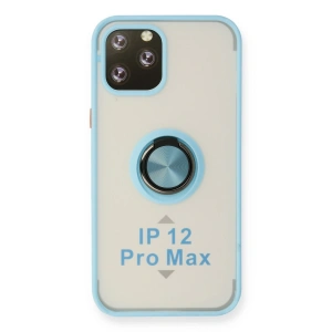 Apple İphone 12 Pro Max Kılıf Montreal Yüzüklü Silikon Kapak - Buz Mavi