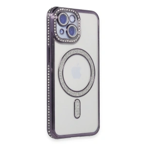 Apple İphone 13 Kılıf Joke Simli Magneticsafe Kılıf - Derin Mor