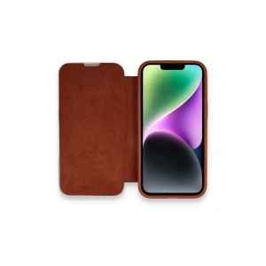 Apple İphone 14 Pro Max Kılıf Dolpin Kapaklı - Kahverengi