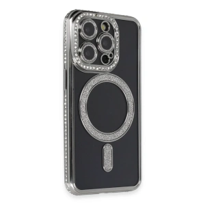 Apple İphone 14 Pro Max Kılıf Joke Simli Magneticsafe Kılıf - Gri