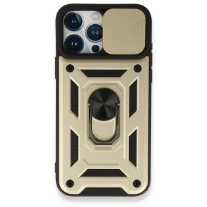 Apple İphone 15 Pro Max Kılıf Pars Lens Yüzüklü Silikon - Gold