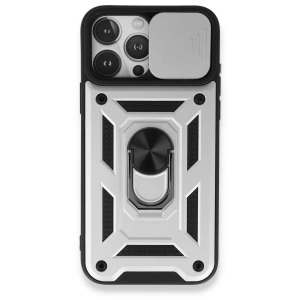 Apple İphone 15 Pro Max Kılıf Pars Lens Yüzüklü Silikon - Gümüş