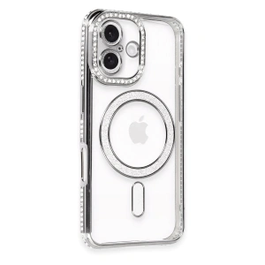 Apple İphone 16 Kılıf Joke Simli Magneticsafe Kılıf - Gri