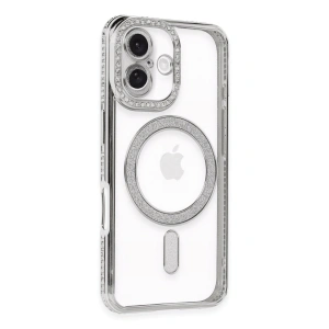 Apple İphone 16 Kılıf Joke Simli Magneticsafe Kılıf - Gümüş