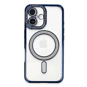 Apple İphone 16 Kılıf Joke Simli Magneticsafe Kılıf - Lacivert