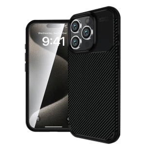Apple İphone 16 Pro Kılıf Auto Focus Karbon Kapak - Siyah