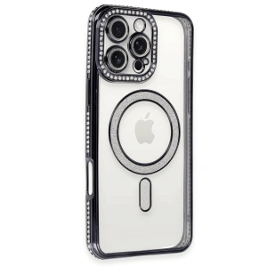 Apple İphone 16 Pro Kılıf Joke Simli Magneticsafe Kılıf - Siyah