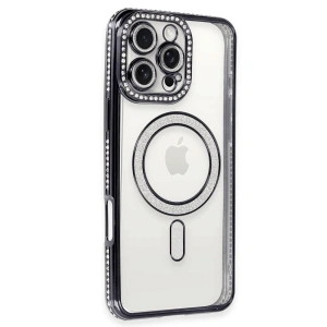 Apple İphone 16 Pro Max Kılıf Joke Simli Magneticsafe Kılıf - Gri