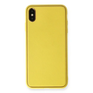 Apple İphone Xs Max Kılıf Coco Deri Silikon Kapak - Sarı