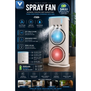 Çift Başlıklı Sprey Fan Nemlendirici Ve Renkli Led Işıklı Beyaz