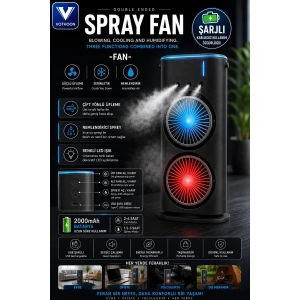 Çift Başlıklı Sprey Fan Nemlendirici Ve Renkli Led Işıklı Siyah