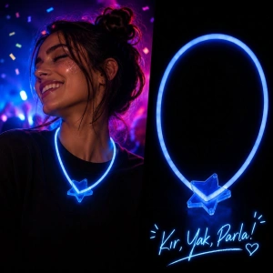 Glow Kolye Neon Fosforlu Işıklı Kolye Mavi Renk