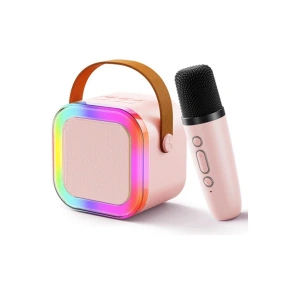 Karaoke Kablosuz Hoparlör Mikrofonlu Rgb Işıklı Bluetooth Speaker Tf Kart/usb Pembe