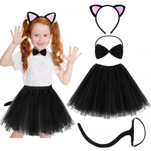 Kedi Kulak Taç Etek Kuyruk Ve Papyon 4 Lü Set Çocuk Pembe