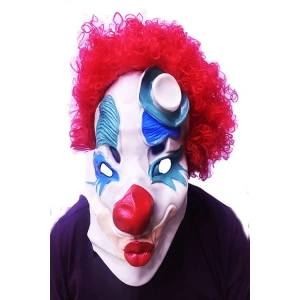 Kırmızı Renk Afro Bonus Peruklu Palyaço Lateks Et Maske