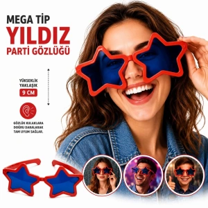 Mega Tip Yıldız Parti Gözlüğü Kırmızı Renk