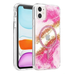 Onegif Apple İphone 11 Lotus Simli Magsafe Kapak - Pembe