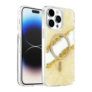 Onegif Apple İphone 15 Pro Max Lotus Simli Magsafe Kapak - Gümüş