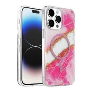 Onegif Apple İphone 15 Pro Max Lotus Simli Magsafe Kapak - Pembe