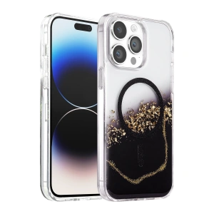 Onegif Apple İphone 15 Pro Max Lotus Simli Magsafe Kapak - Siyah
