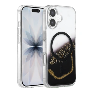 Onegif Apple İphone 16 Lotus Simli Magsafe Kapak - Siyah
