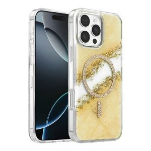 Onegif Apple İphone 16 Pro Max Lotus Simli Magsafe Kapak - Gümüş