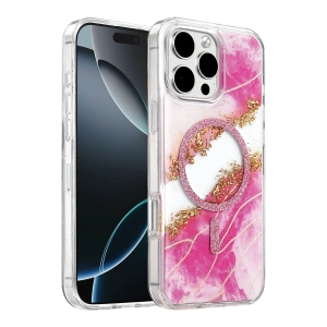 Onegif Apple İphone 16 Pro Max Lotus Simli Magsafe Kapak - Pembe