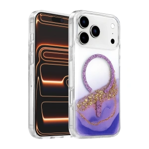 Onegif Apple İphone 17 Pro Max Lotus Simli Magsafe Kapak - Mor