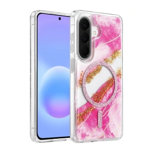 Onegif Samsung Galaxy A56 Lotus Simli Magsafe Kapak - Pembe