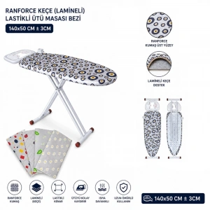 Ranforce Keçe Ütü Masası Bezi - Lastikli - Lamineli - 140x50 cm