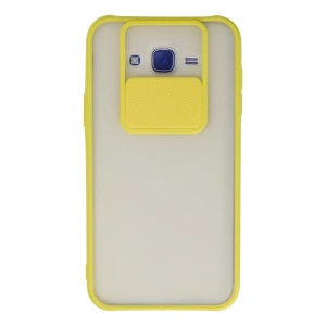 Samsung Galaxy J7 Kılıf Palm Buzlu Kamera Sürgülü Silikon - Sarı