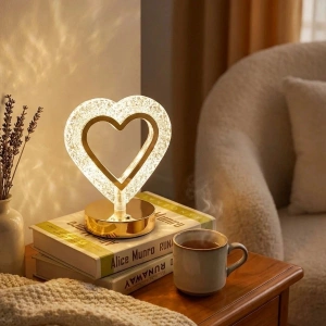 Sepet Dolusu® Kalp Şeklinde Kristal LED Masa Lambası – Dokunmatik, 3 Renk Işık Modlu, Şarjlı Mini Dekoratif Gece Lambası