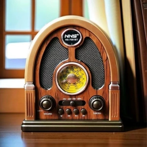 Sepet Dolusu® Orta Boy Kubbe Model Retro Ahşap Tasarım Bluetooth Hoparlörlü Radyo – FM/AM Destekli, Şarjlı ve Taşınabilir Radyo NS-7061