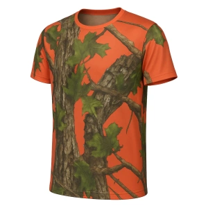 Turuncu Orman Desenli Mikrofiber Tişört - Avcı Tişört - Hızlı Kurur