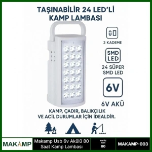 Usv 6v Akülü 80 Saat Kamp Lambası Işıldak