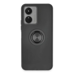 Vivo Y16 Kılıf Montreal Yüzüklü Silikon Kapak - Siyah
